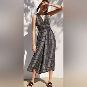 Ecote Plunging Striped Culotte Jumpsuit Large